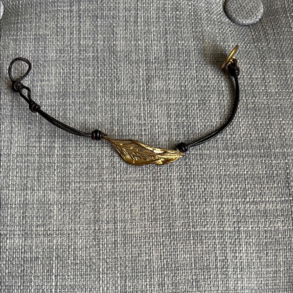 Gold Leaf Bracelet on Black Cord